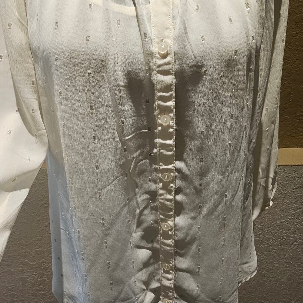 Liz Claiborne S Cream Peasant Blouse Gold Metallic Romantic Cottagecore Top - Picture 8 of 14